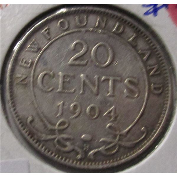 1904 VF NEWFOUNDLAND KING EDWARD VII SILVER 20 CENT