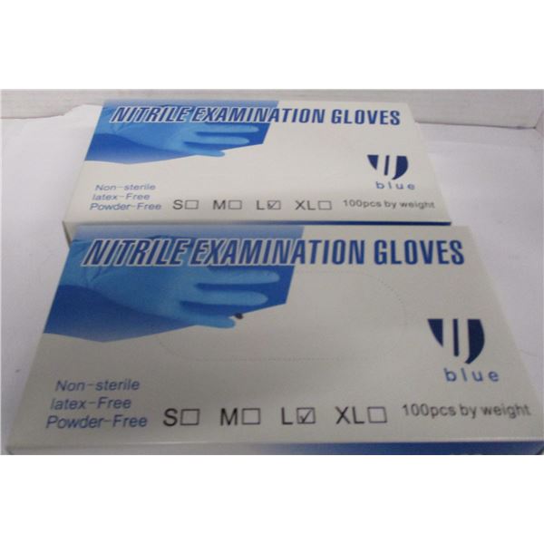 NEW:  NITRILE EXAMINATION GOLVES (SIZE LARGE) (2 BOXES X 100 GLOVES/BOX)