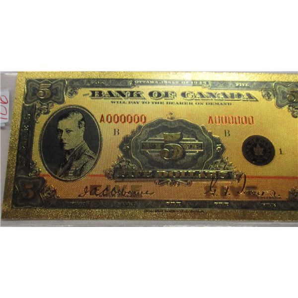 1935 GOLD SHIELD BANK OF CANADA $5 BILL (NOT LEGAL TENDER)