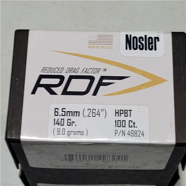 6.5mm 140gr HPBT Nosler RDF Bullets   100 Count