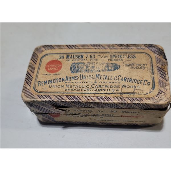 .30 Mauser 7.63mm Remington UMC Collectible Box & Ammo