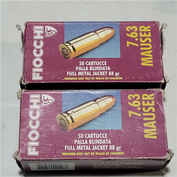 7.63mm Mauser 88gr Fiocchi Factory Ammo