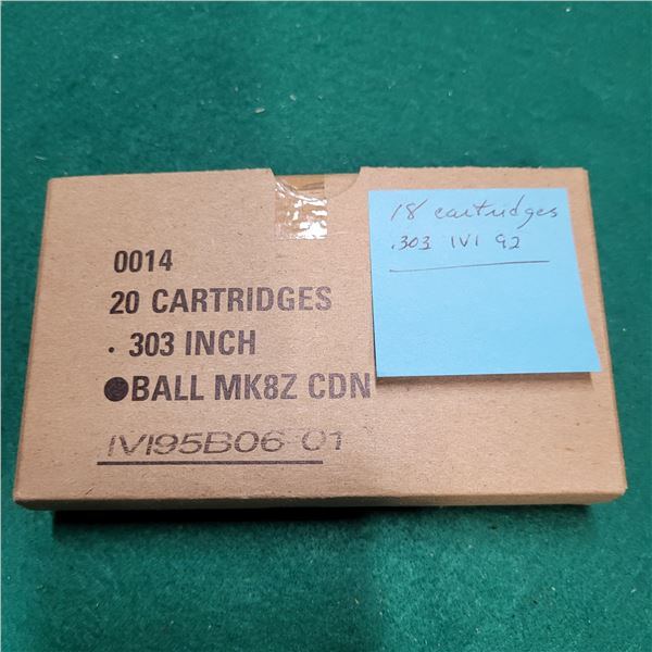 .303 British Ball MK 8 Z CDN Ammo 18 Cartridges