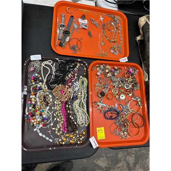 Trays 3 w/Fashion Jewelry Silver Mexican Earrings, Watches Elgin, Fossil, Seiko