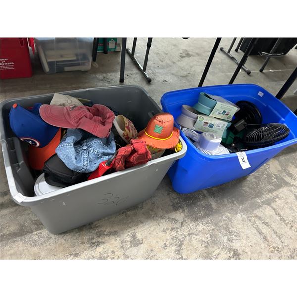 Hats, Sandals, Personal Fans, Pet Bowls - 2 Bins