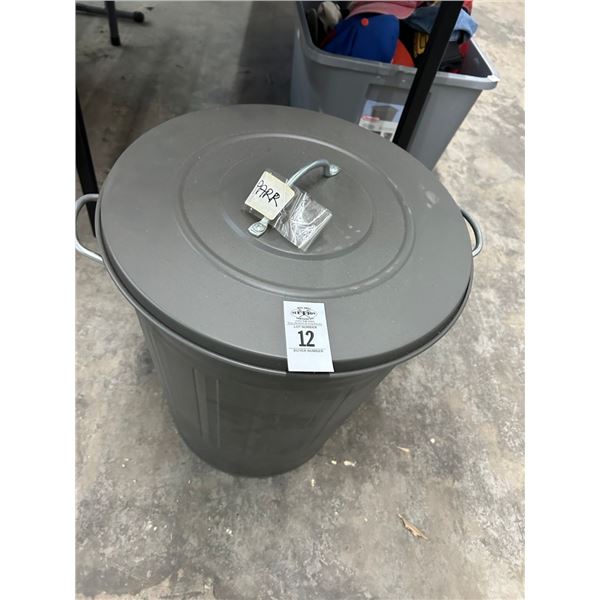 Grey Metal Lidded Waste Can