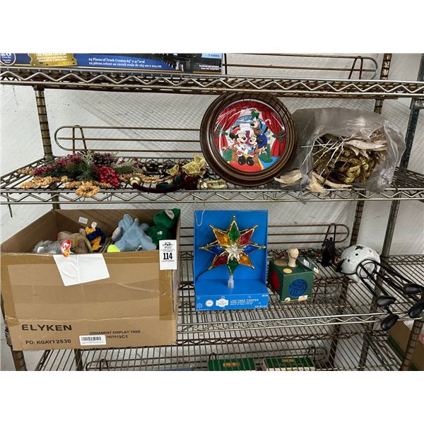 Mickey/Disney Collector Plate, Holiday Décor, Dr. Seuse Books, More - 2 Shelves