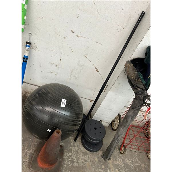 Exercise Ball, Bar w/Plate Weights