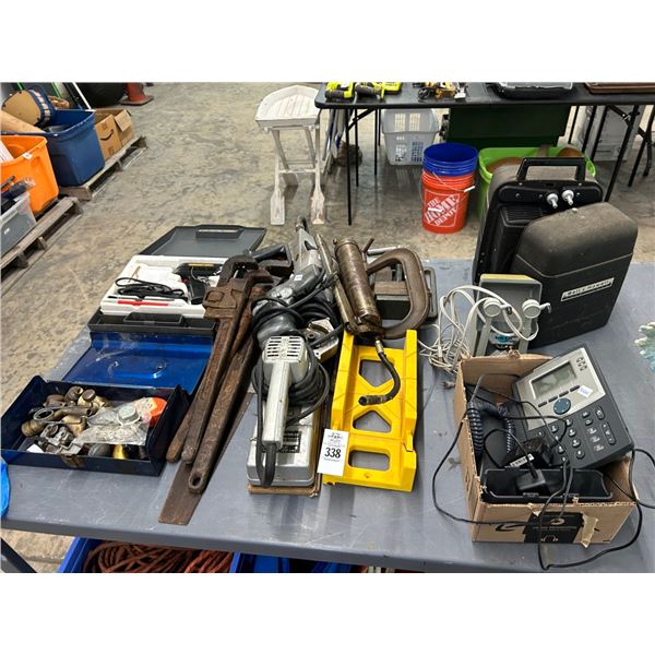 Pipe Wrenches, C Clamp, Grease Gun, Solder Gun, Torch Heads, Vintage Projectors