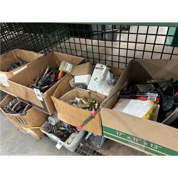 Boxes 4 w/Asst. Tools, Air Line Connectors, Hardware, Tools, Supplies