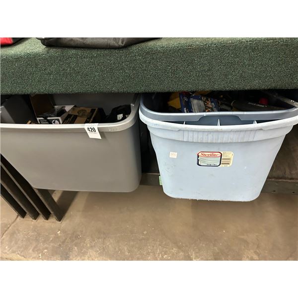 Tubs 2 w/Lanterns, Bulbs, Knee Pads, Asst. Tools, Lanyard