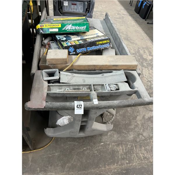 Plastic Shop Cart w/Grinding Disc, Steering Wheel, Electronic Boards, Supplies