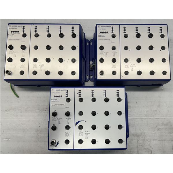 (3) Hirschmann #OCTOPUS OS20 Managed IP67 Ethernet Switches