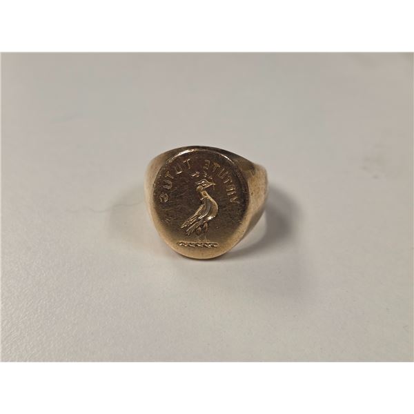 Vintage 10 KT Gold "Clan Blair of Balthayock" Signet Ring - Size 9 - Weight: 21.5 grams - Virtue Tut