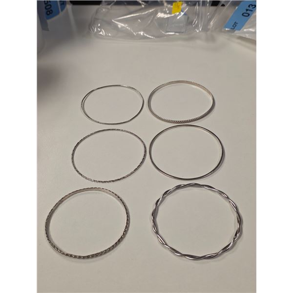 6 Sterling Silver Bangle Bracelets - Total weight: 34 grams