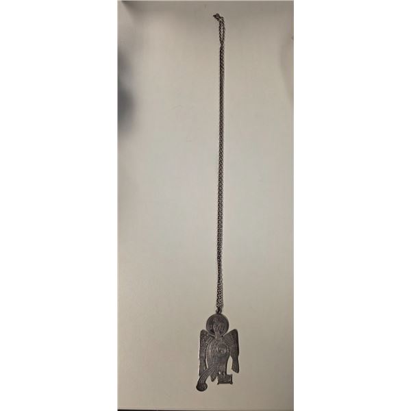 Large Silver Plated Celtic St. John Book of Kells Eagle Pendant - (47 x 86mm) - Chain is base metal