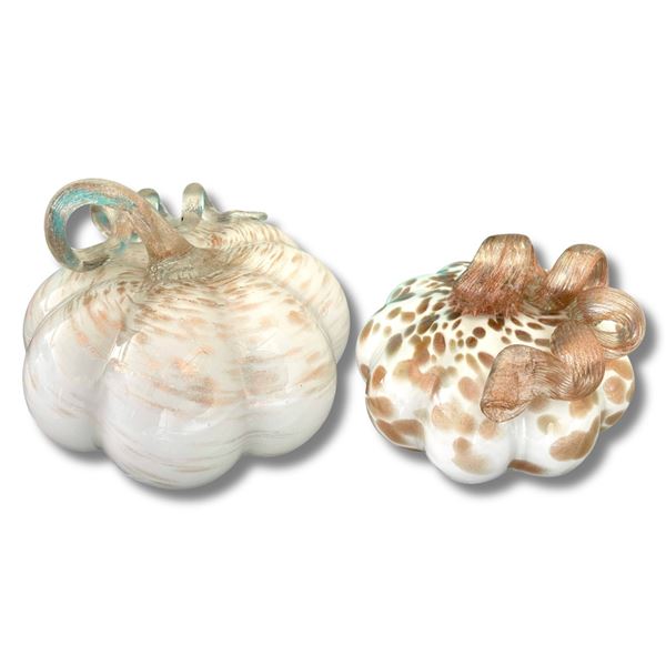 2 Sparkly Art Glass Pumpkins - 8" diameter x 5.5" tall