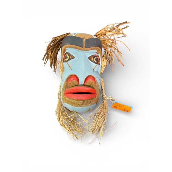 Hand Carved & Painted Rodney Seaweed Signed "Long Life Giver" Mask (2.5" x 5" x 8")