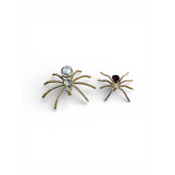 A pair of Ivana large and small spider brooches encrusted with colourless paste stones, small one ha