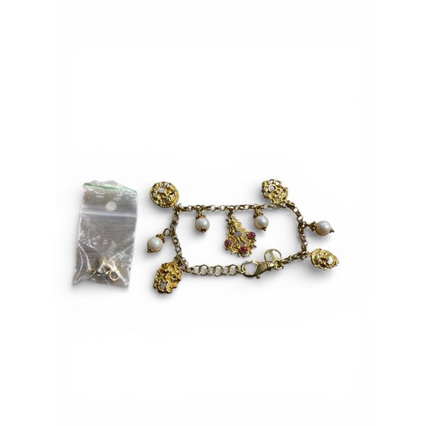 8" Gold-plated sterling silver bracelet Tagliamonte with 4 faux pearl drops and 5x mask charms.  - A
