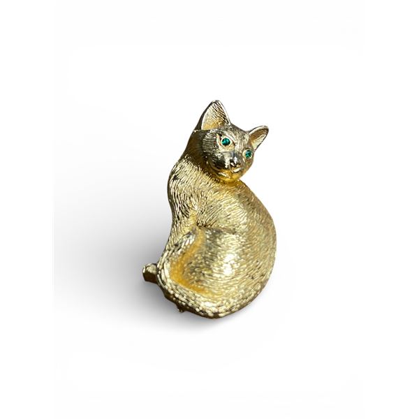 Christian Dior Gold-plated Cat Brooch with green crystal eyes.  - Appraised Value $127