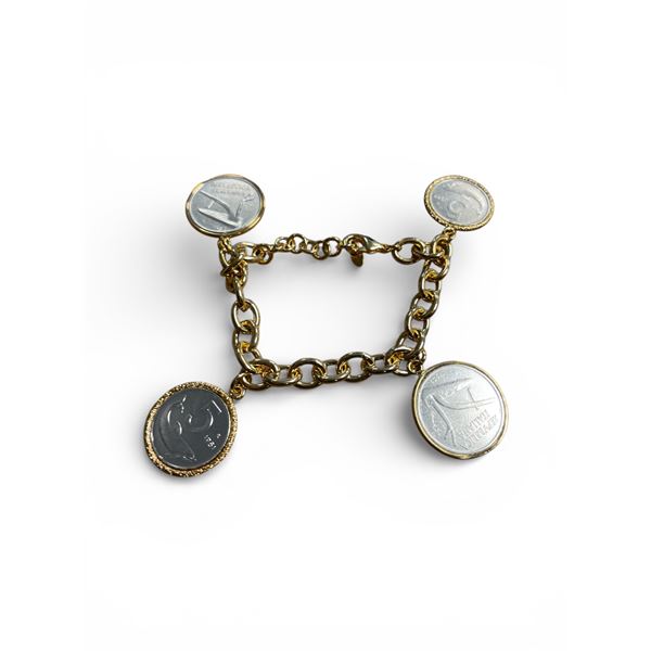 Tagliamonte 8" Gold-plated sterling silver bracelet with 4x silver-colored fake coins.  Matches #126