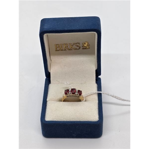 Birks 14 KT Gold Ruby & Diamond Ring - Size 6.5 - 5.5 mm wide - In Original Birks Ring  Box