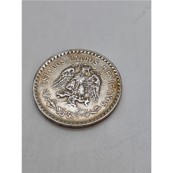 1944 Mexican Un Peso Coin - .720 Silver - 16.5 grams