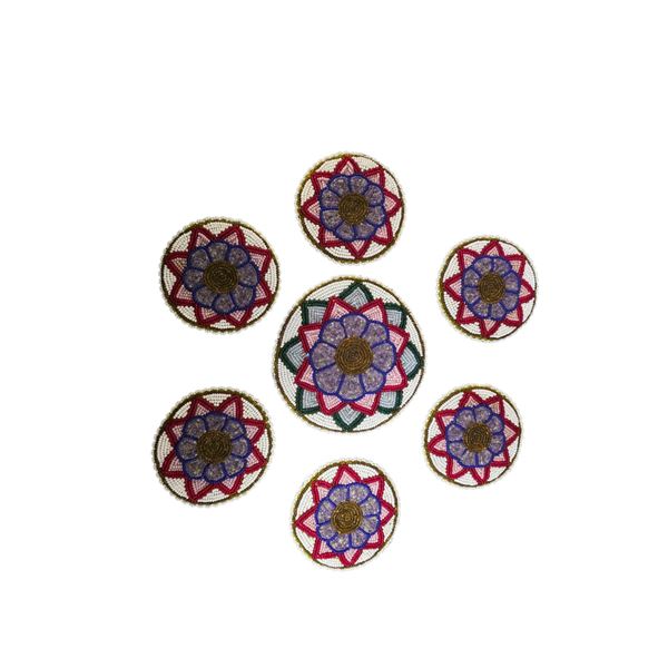 Group of 7 Vintage Hand-Beaded Floral Coasters