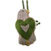 Image 2 : Handmade Beaded Pendant Necklace - Green Heart on Bird Motif