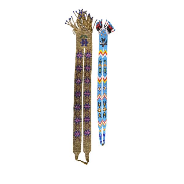 2 Handmade Beaded Sashes/Belts - Native-Style Geometric & Floral Patterns