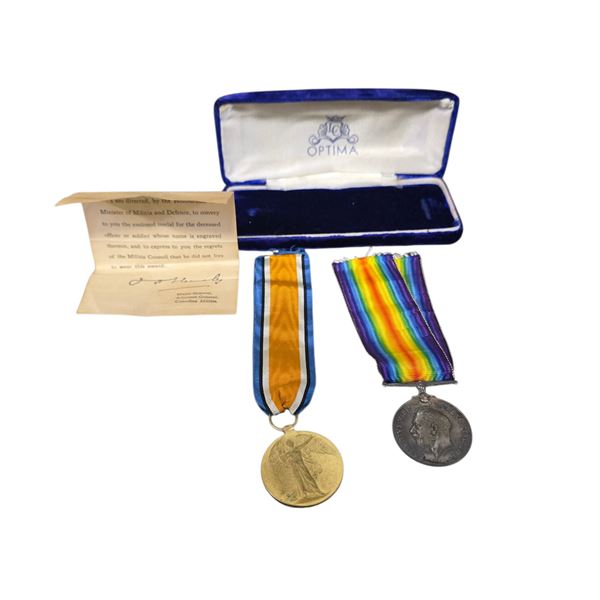 Pair of WWI Campaign Medals with Ribbons, Original Case and Paper - Victory Medal and British War Me