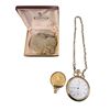 Image 1 : Elgin Gold Filled Open Face Pocket Watch with Chain Fob (Working) and American Waltham Watch (withou