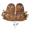 Image 1 : Pair of Handmade Beaded Leather Mittens, 13" x 8.5"