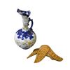 Image 1 : Decorative Porcelain Pitcher (spout chip) and Carved Wooden Bird