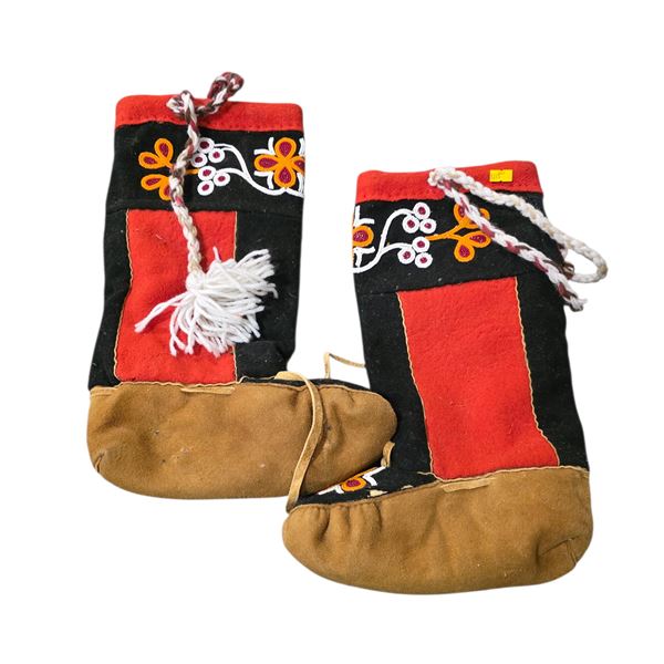 Pair of Vintage Beaded Wool & Suede Mukluks, H15" Each