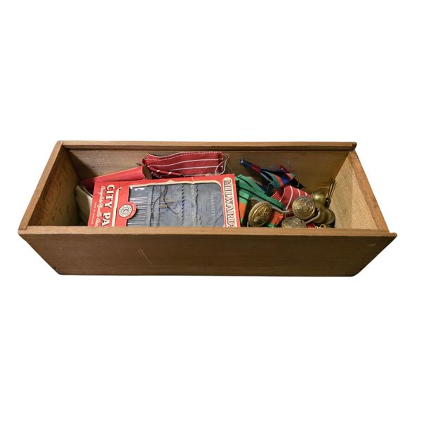 Group of Military Badges, Buttons, and Ribbons