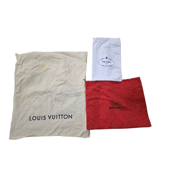 3 Designer Dust Bags - Louis Vuitton (11"x19"), Prada (13"x8.5") & Montebello