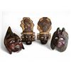 Image 1 : 4 Hand-Carved Wooden Decorative Masks (H11-14") - Possibly Maya or Aztec Style