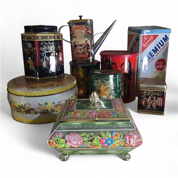 9 Vintage Assorted Vintage Decorative Tins (Biscuit and Tea) - Various size
