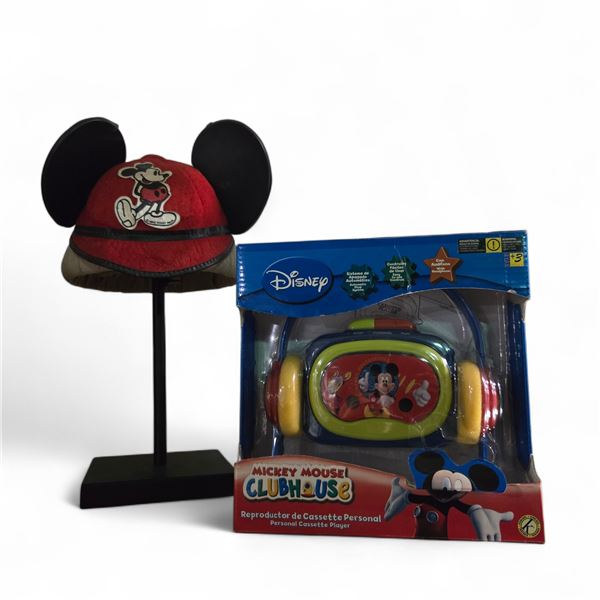 Group of 2 Vintage Mickey Mouse Ears Jacobson Hat and Clubhouse Casette Player