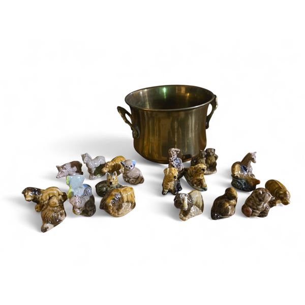 Group of 20 - Circa 1980s Wade Tea Porcelain Figurines and Brass Pot