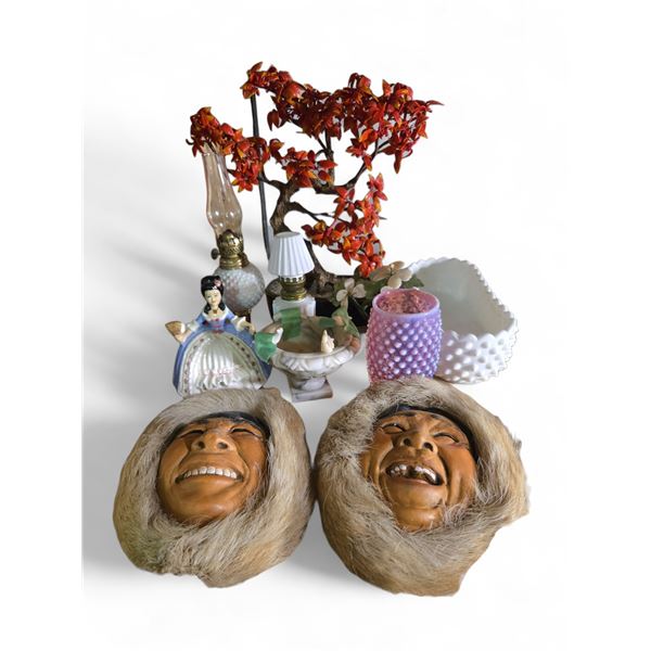 1965s Alaskan Inuit Art Masks and Assorted Decorative Glassware