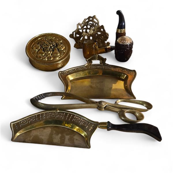 1970s Avon American Eagle Pipe, Corn Cob Pipe, Brass Crumb Catcher and Scraper Set, Scissors, Nakpin