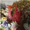 Image 3 : Vintage Mixed Lot - Pink Glass Vases, Floral Gilded Teaset, Porcelain Flowers, and More