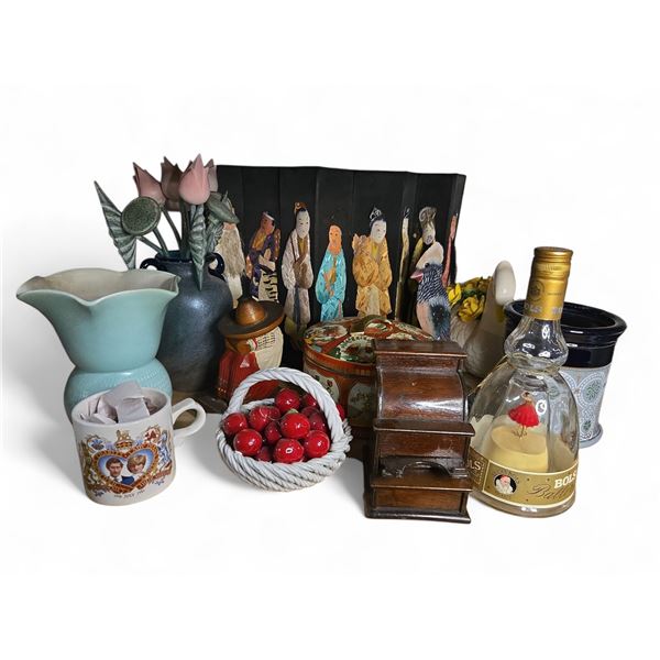 12+ Pcs Decor Items: Bols Dancing Ballerina Bottle, Commemorative Mug & Assorted Collectibles