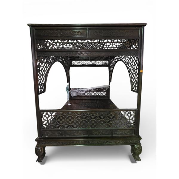 Huge Chinese Hardwood Carved Canopy Bed, Approx. H92" x W90" x 74"