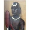 Image 2 : African Wood Carving - Warrior with Spear and Shield in Carved Tribal, Framed