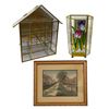 Image 1 : 3 Pcs - Wallace Nutting Print "The Turf Path", Wall Grid Display, Hexagonal Stained-Glass Tabletop C