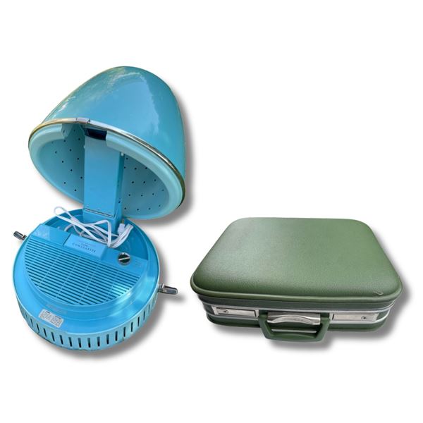 1960s Lady Schick Salon Consolette Portable Hair Dryer and Vintage Holiday Hard Travel Case